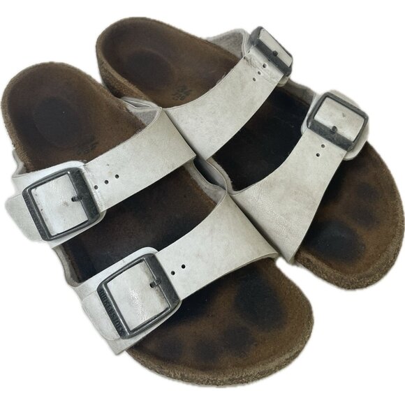 Birkenstock Arizona White Leather Slides Sandals Youth Big Girl’s Sz 34EU/3M US - Picture 1 of 7